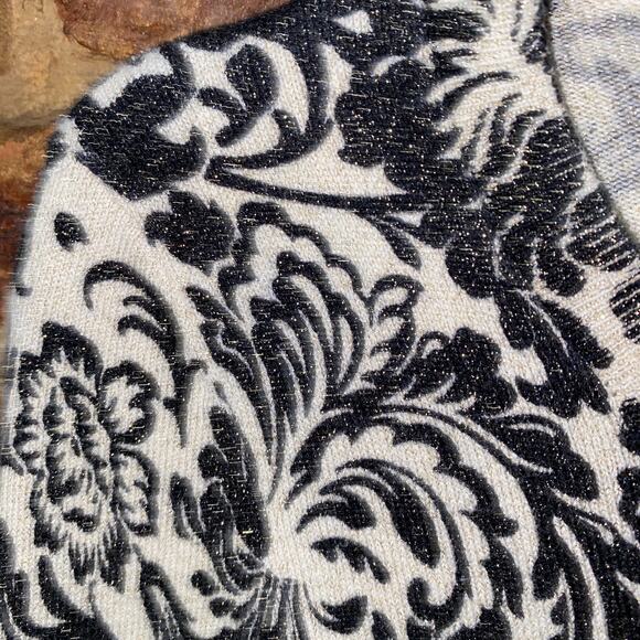 Talbots Black Cream Gold Metallic Button Down Cardigan Sweater Womens Size Small - Picture 3 of 7